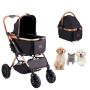 Pet stroller with 4 wheels and brakes, black, for small and medium-sized dogs
