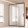 Semi-frameless sliding shower door, 58x178 cm, matte black, 6 mm tempered glass
