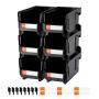 Plastic folding storage boxes 37.7x21.5x18 cm, black (6 pcs.)