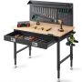 Adjustable Garage Workbench, 48x24 Inch, Oak Top, Carbon Steel