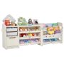 Children's toy storage cabinet with bookshelf, 10 plastic boxes, gray-sand