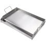 Rectangular stainless steel non-stick frying pan 23.5x16 cm, with handles and grease groove, silver