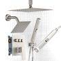 Ceiling shower system with wall and hand shower, brushed nickel