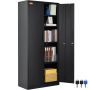 Metal steel lockable cabinet with shelves, 180 cm, black