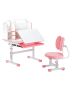Children's learning table and adjustable chair, pink set, with shelf and drawer, 0-40° angle