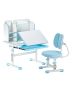Children's learning table and chair, blue, adjustable height, with shelf and drawer