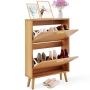 Shoe cabinet with 2 hinged drawers and rattan doors