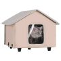 Raised Heated Outdoor Cat House with Timer, 600D Oxford Fabric, Brown