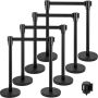 Crowd control barrier, 8-piece set, black with concrete and metal base