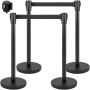 Crowd control barrier, 4-piece pole set, black, 2 m strap