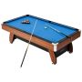 Portable pool table 244 cm with wood finish, blue fabric, adjustable height