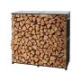 Powder-coated metal firewood rack with sliding roof, 1.85 m, 299 kg load capacity