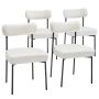 Boucle dining chair set, 4 pcs., white sherpas, black metal legs