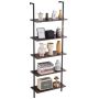 Black 5-Tier Metal Ladder Shelf, 24x12 inches.