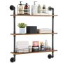 Industrial Floating Wooden Shelf, 3 Tier, Black, 32x7.87 inches.