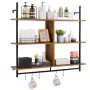 Industrial 3-tier wooden pipe shelf, 41.5x9.84 cm, black