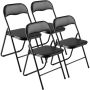 4 black folding leather chairs with metal frame and padded cushion