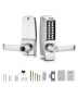 Keyless mechanical door lock, stainless steel, with 14 keys and handle