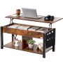Liftable rectangular coffee table, 42 inches, brown, with storage compartments