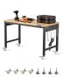 Adjustable oak workbench with casters and electrical outlet, 1219 mm