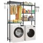 Adjustable 5-tier black washing machine shelf with hooks