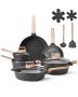 17-piece black granite pot and pan set with lids for induction cooker