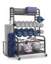 Steel yoga mat storage shelf with wheels and hooks