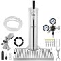 Beer keg tower dispenser with tap and regulator, stainless steel set