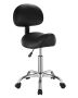 Ergonomic saddle-shaped salon chair, height-adjustable, black PU leather, casters
