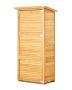 Large wooden outdoor storage shed with metal frame, shelves and floor, 31.5x63.8 inches