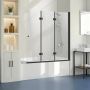Frameless folding black three-piece shower door, 51x56 inches.
