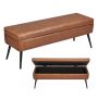 PU leather pouf with storage box and metal legs, brown