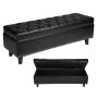 Storage pouf with PU leather and wooden legs, black