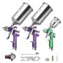 Professional 3-piece car paint spray gun set with 3 nozzles (1.0/1.4/1.8 mm) and air regulator