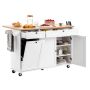 Kitchen island cart with drawers, trash can and wheels, 153 cm