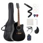 Cutway Acoustic Guitar 41 inch, Black, Beginner Kit with Case