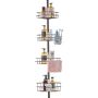 Shower corner tension pole caddy, 56-114 inches, stainless, multi-function