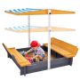 Wooden sandbox with roof and folding seats, 57x47 cm