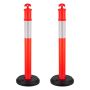 Red traffic barrier posts with reflective strips, 1140 mm