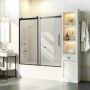 Frameless Sliding Bathroom Door, 56-60 in. wide, 60 in. high, with clear tempered glass and stainless steel handle, black finish