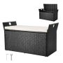 Outdoor two-seater PE rattan storage box 340 L with cushion, seats