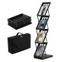 Foldable 4-Tier Magazine and Brochure Stand with Basket