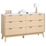 Wooden 6-drawer corrugated chest of drawers with anti-tip protection, light