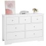 Wooden 7-drawer chest of drawers with sliding doors and anti-tip device, light wood