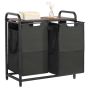 Large 2-compartment laundry sorting bin with metal frame and wooden top, for the bathroom