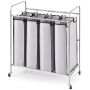 Laundry sorting trolley with 4 sections and lockable wheels
