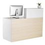 Wooden reception desk with lockable drawer, 55x24x43 inches.