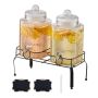 Beverage dispensers 2 x 5.5 L with metal stand and stainless steel tap