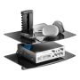 Wall-mounted TV mount with glass floating shelves, 2 levels, up to 18 lbs.