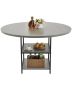 Round 47-inch wooden dining table with metal legs and shelf, 4-6 seats, gray
